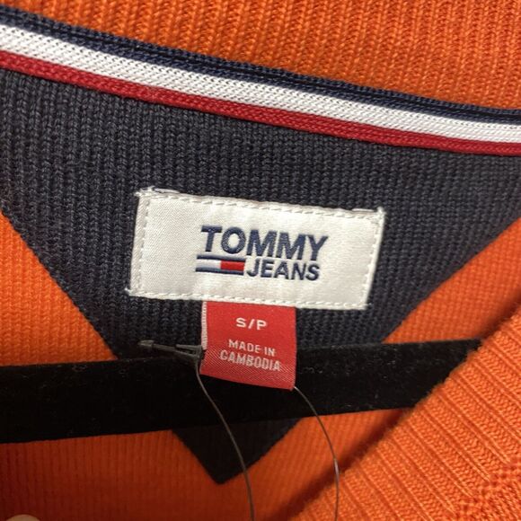 tommy hilfiger sweater small black knit cropped orange spell out $79 nwt tt - Picture 2 of 11